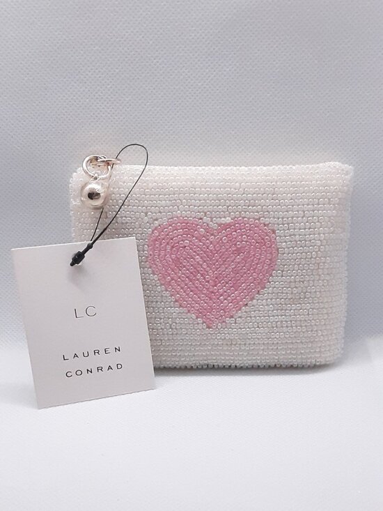 Lauren Conrad Handbags - NEW pink heart hand beaded zippered change purse